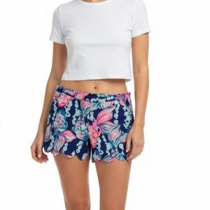 Lilly Pulitzer Magnolia Shorts Women 8 Going Coastal Koi Fish Blue Pink Tropical